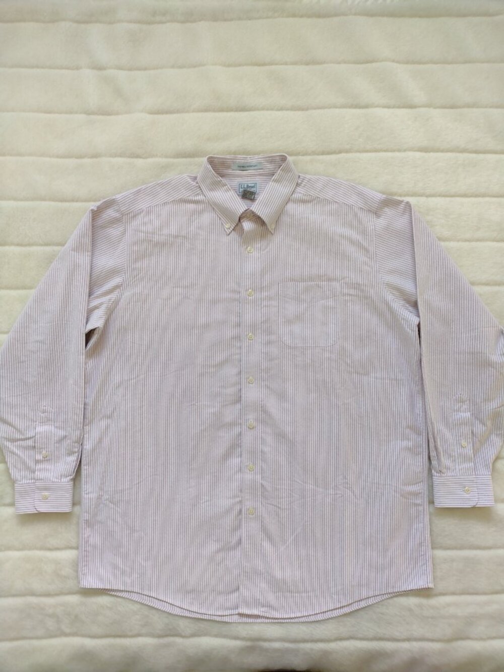 L.L. Bean Men's Dress Shirt 17.5 - 36 Cream Red Pinstripe
